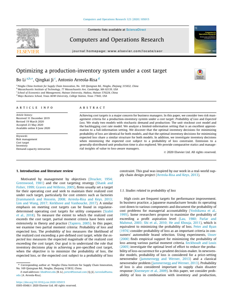 Optimizing A Production Inventory System Under A Cost Target | PDF ...