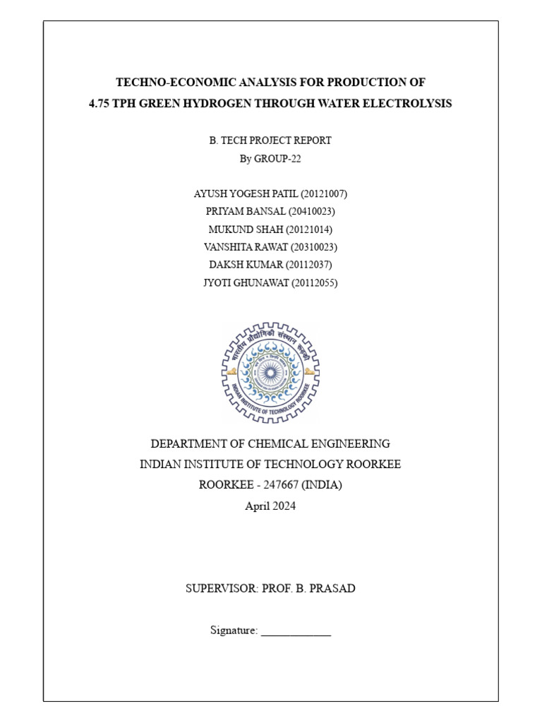 Techno-Economic Analysis of Green Hydrogen | PDF | Hydrogen | Chemical ...