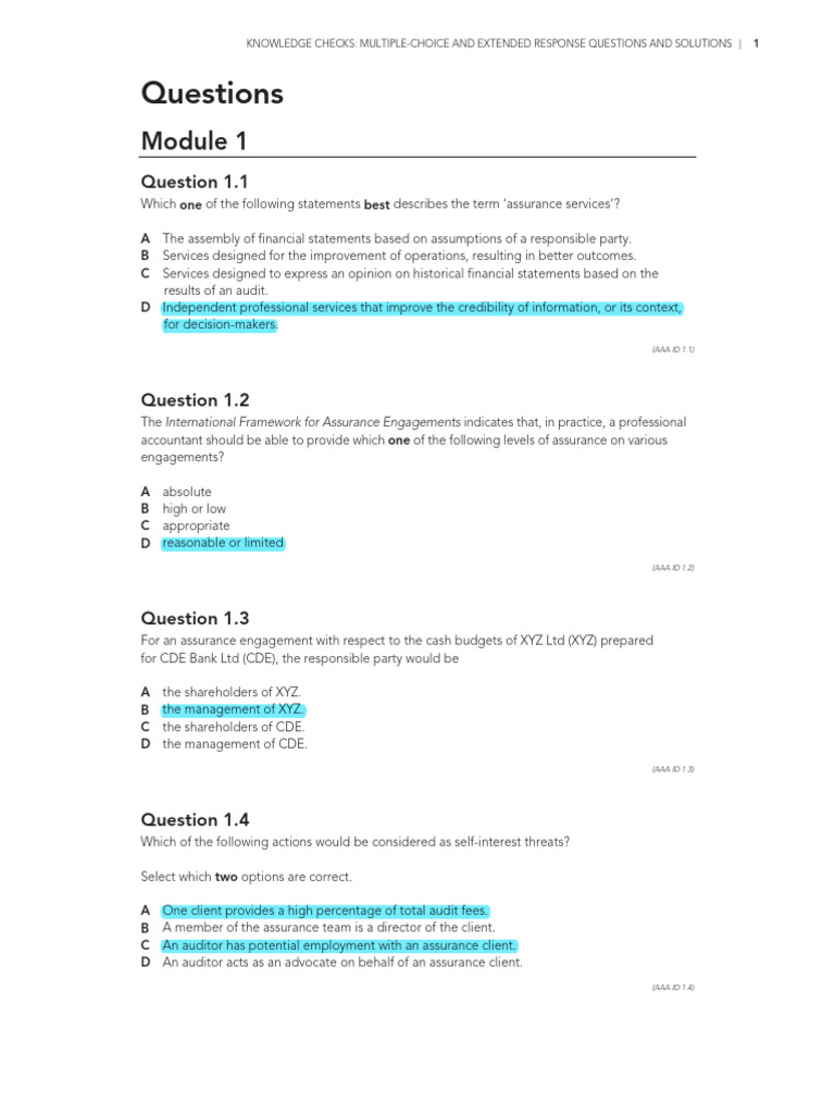 Knowledge Checks for Audit Assurance | PDF | Audit | Going Concern