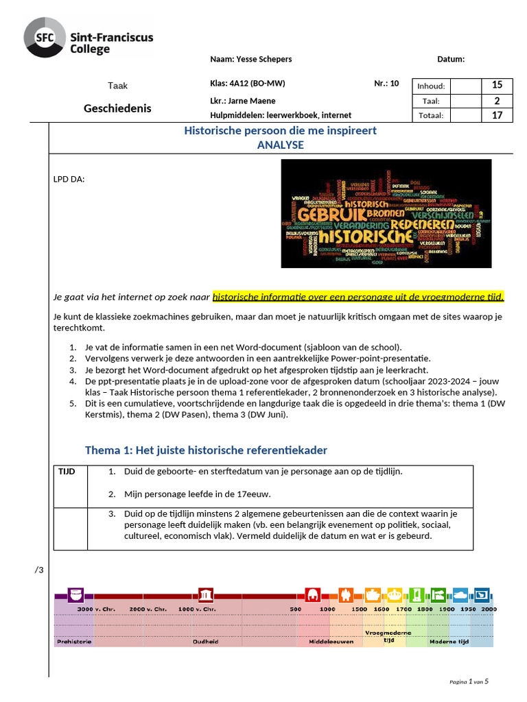 Historische Analyse Inspirerende Persoon VMT | PDF