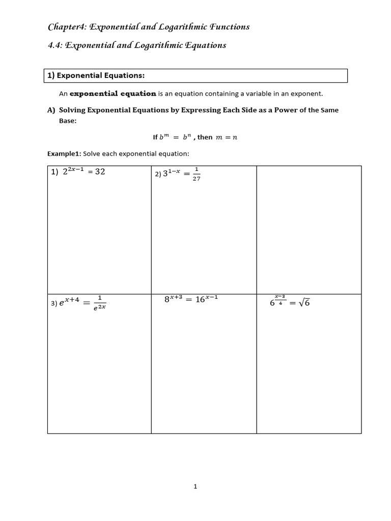 Chapter4: Exponential and Logarithmic Functions 4.4: Exponential and ...