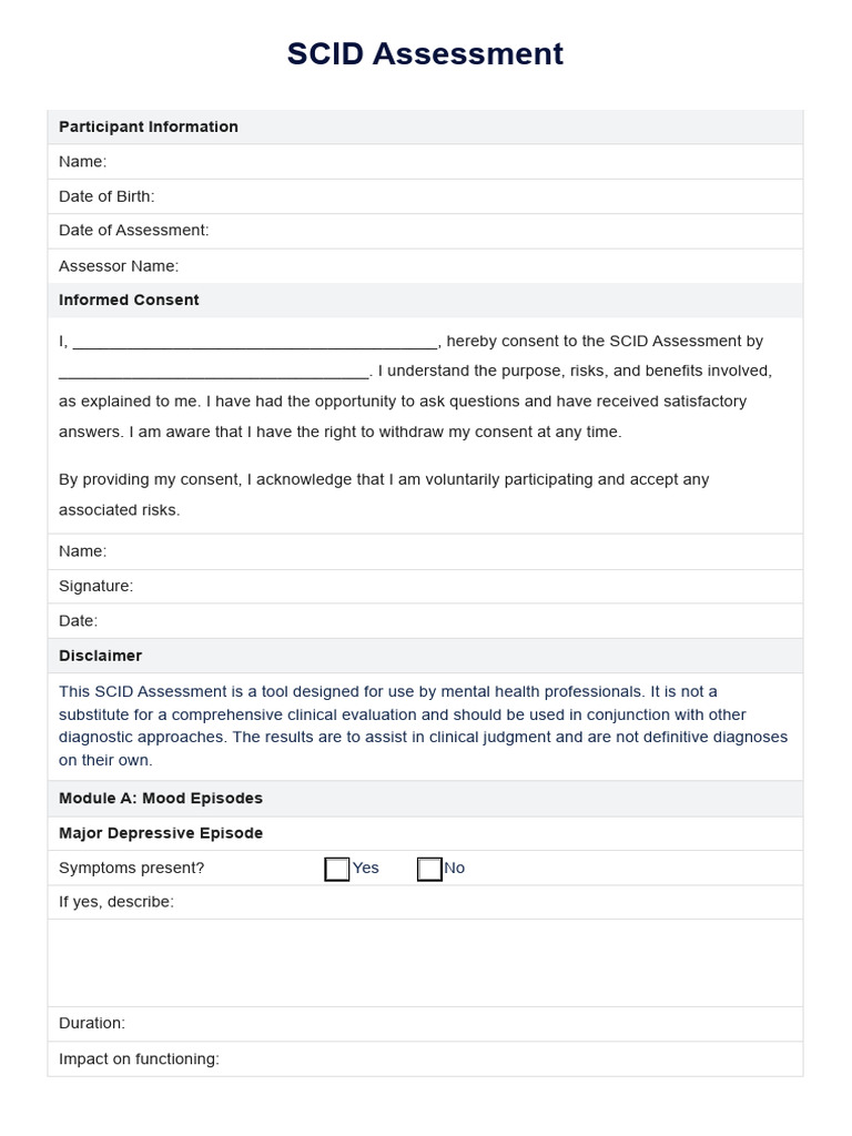 SCID Assessment Template for Clinicians | PDF | Mental Disorder | Mood ...