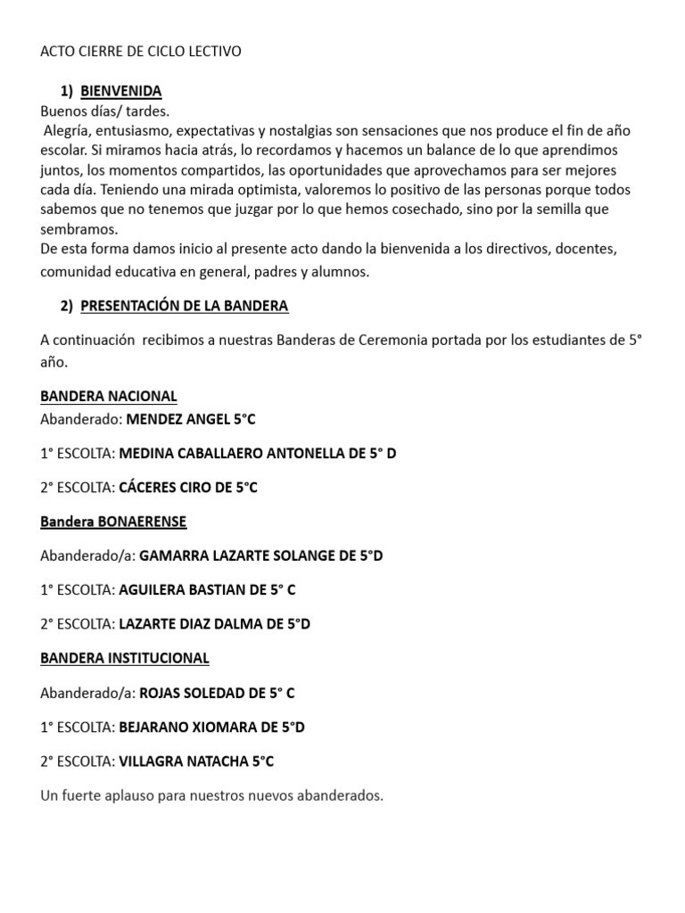 Acto de Cierre del Ciclo Lectivo 2023 | PDF