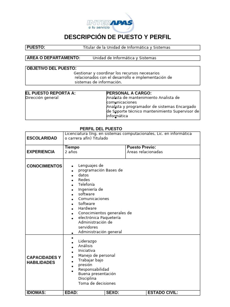 Perfil de Puestos en Informática y Sistemas | PDF | Software | Informática