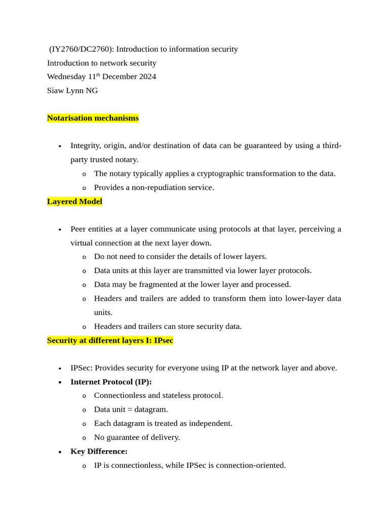 Information Security Overview: IPSec & TLS | PDF | Transport Layer ...