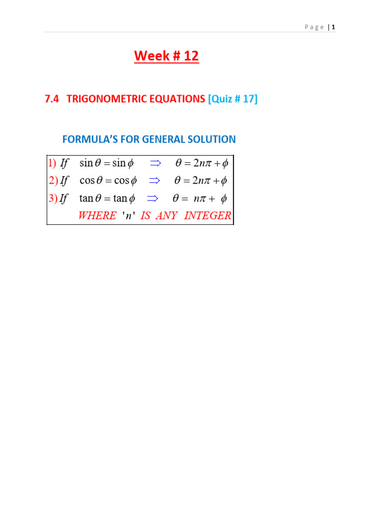 Trigonometric Equations Solutions Guide | PDF | Trigonometric Functions ...