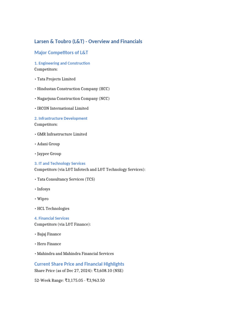 L&T Overview and Financials | PDF
