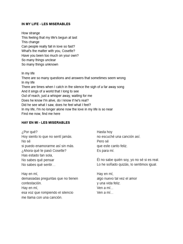 IN MY LIFE - LES MISERABLES | PDF