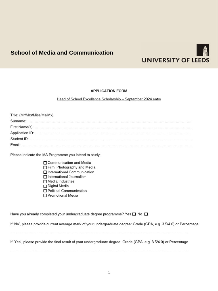 2024 25 Head of Schools Excellence Scholarship Application Form Media ...