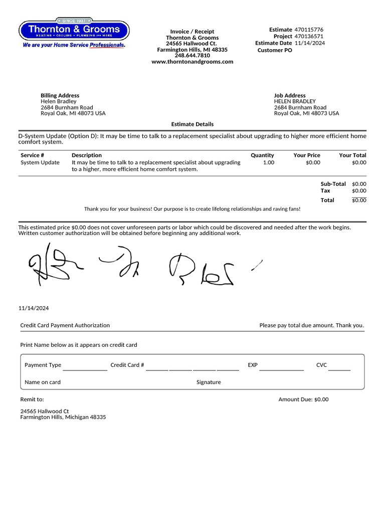 Invoice for Thornton & Grooms Services | PDF | Receipt | Money