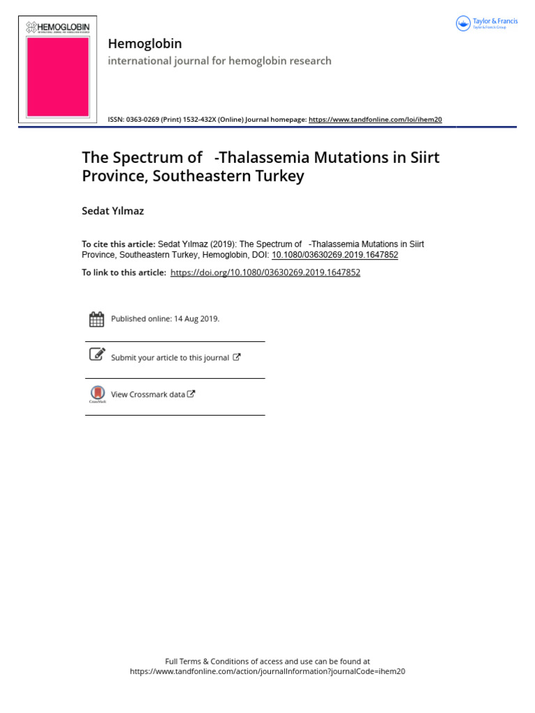 2019 The Spectrum of Thalassemia Mutations in Siirt Province ...