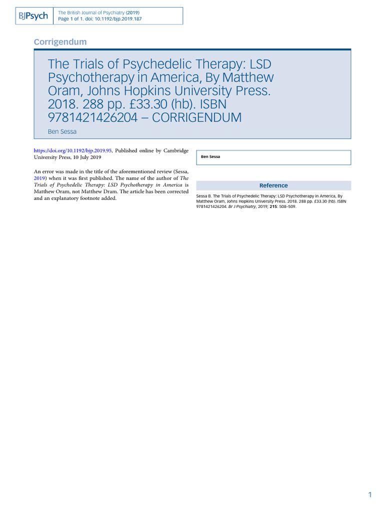 Livro The Trials of Psychedelic Therapy LSD Ps | PDF