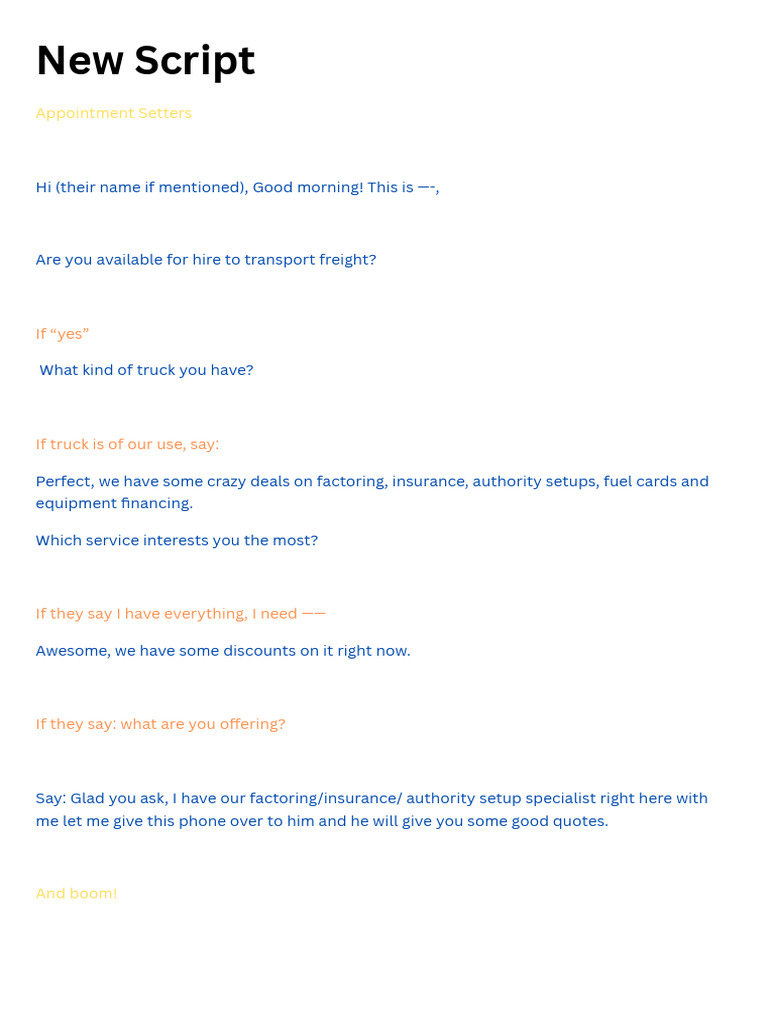 Freight Transport Appointment Script | PDF