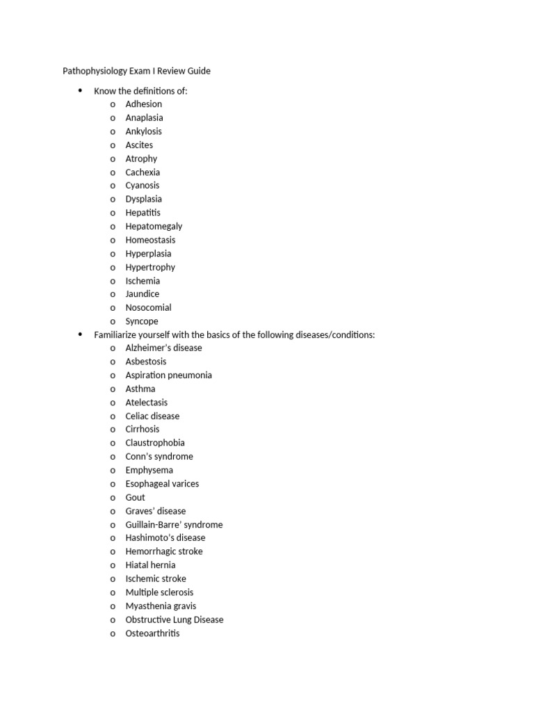 Pathophysiology Exam I Review Guide | PDF