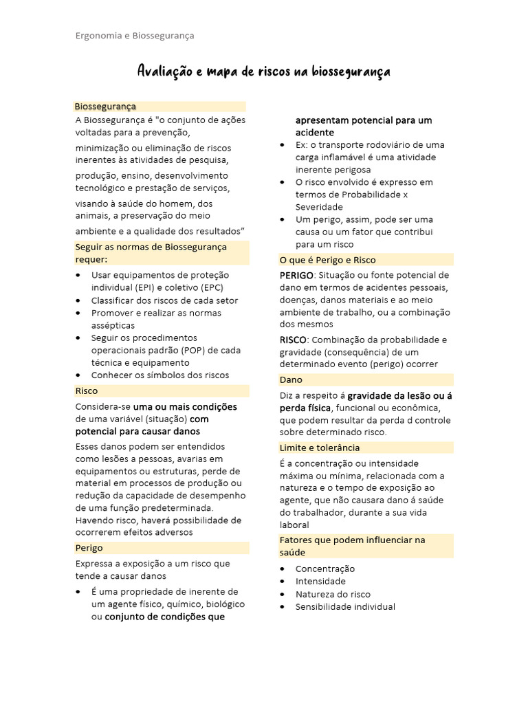 Riscos e Biossegurança no Trabalho | PDF | Avaliação de risco