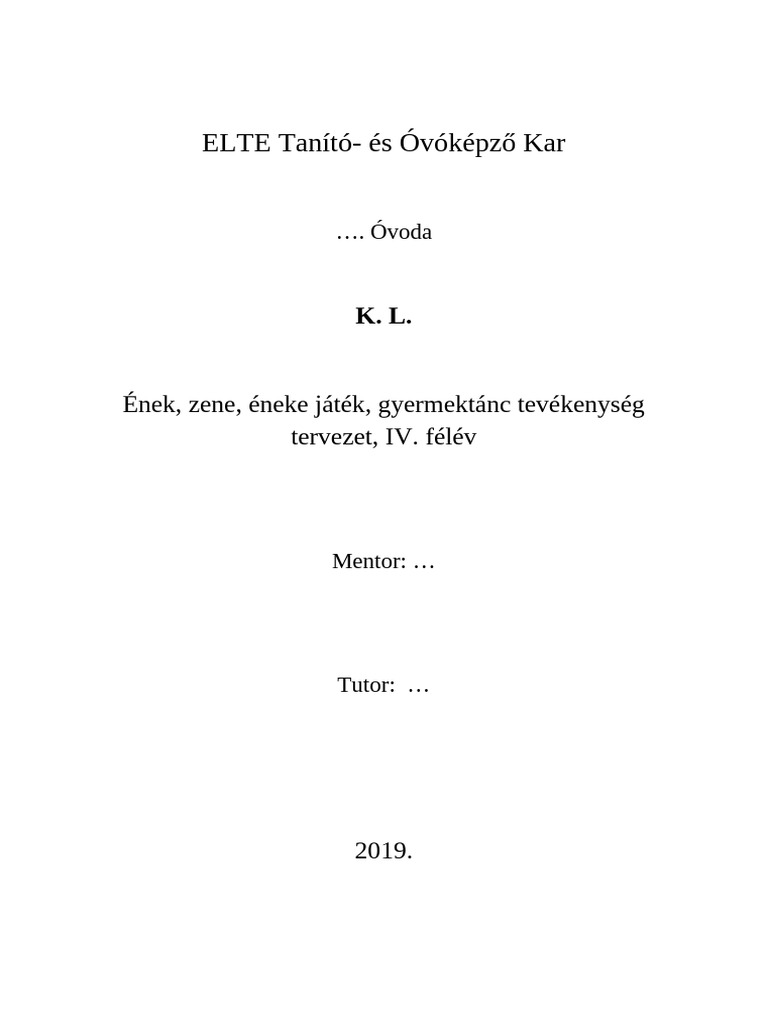 Mintatervezet - Ének - Zene Tervezet - ELTE - Tók | PDF