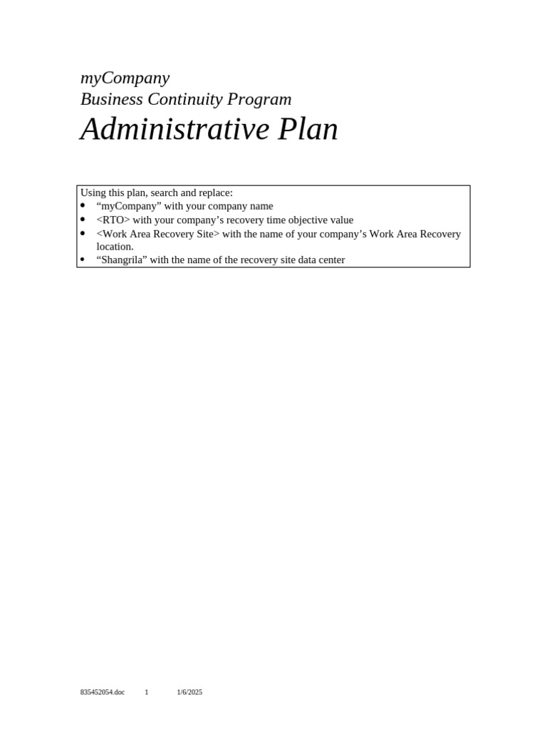 Form 7-1 Example Administrative Plan | PDF | Backup | Disaster Recovery