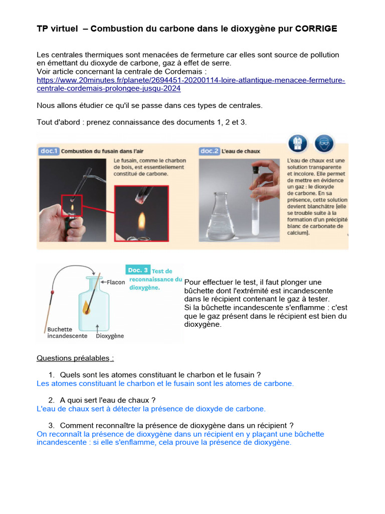 Combustion du carbone en dioxygène | PDF | La combustion | Chimie