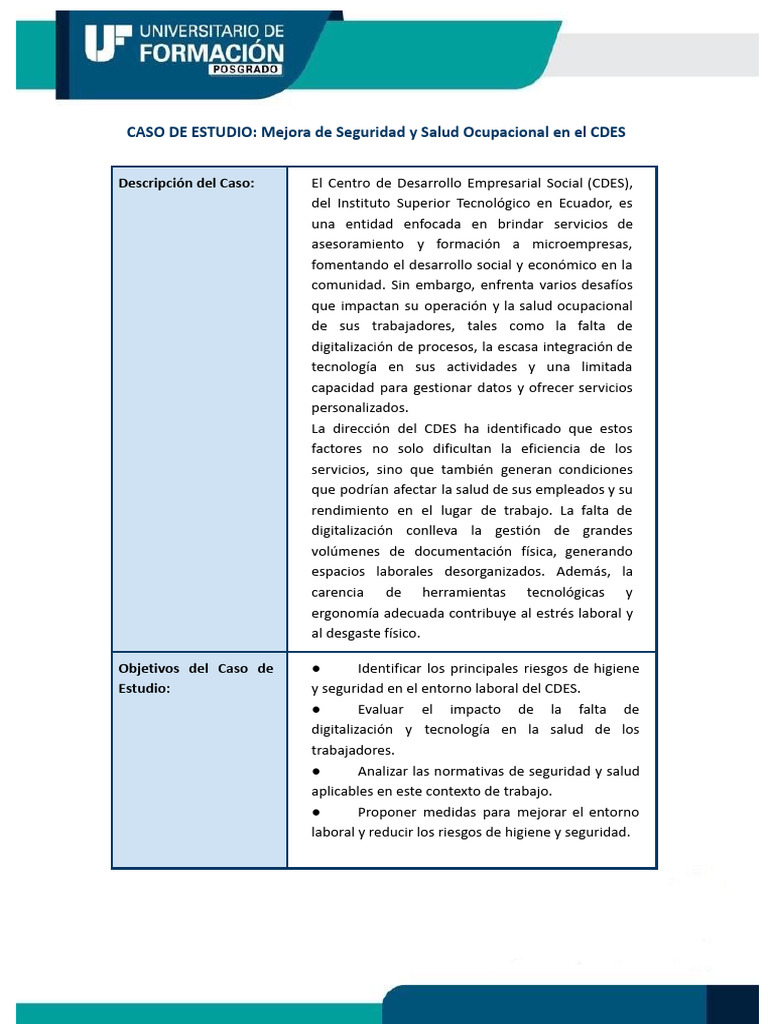 Mejora de Salud Laboral en CDES Ecuador | PDF | Seguridad y salud ...