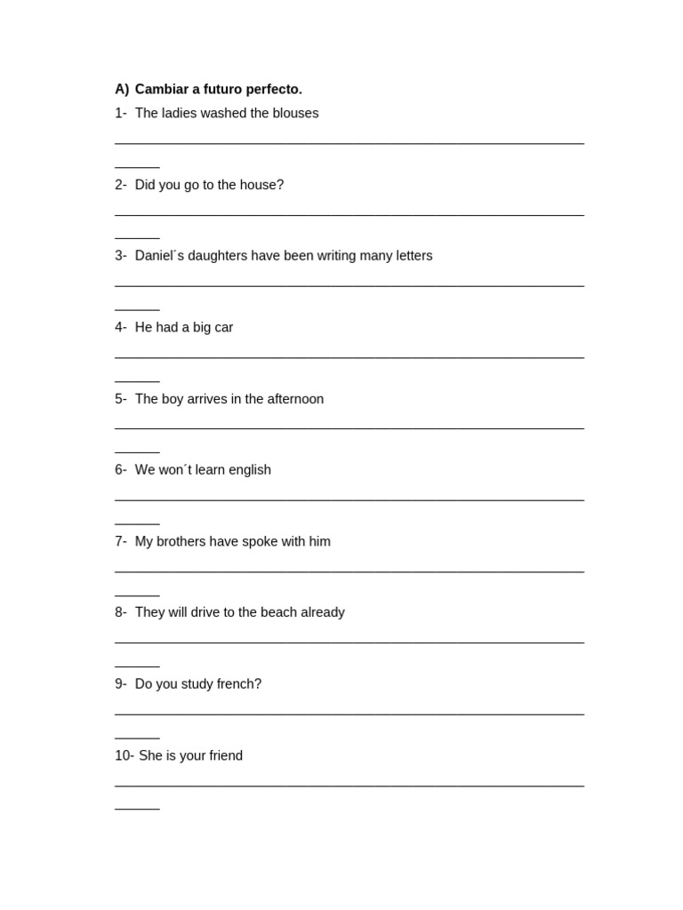 Ejercicios de Futuro Perfecto en Inglés | PDF
