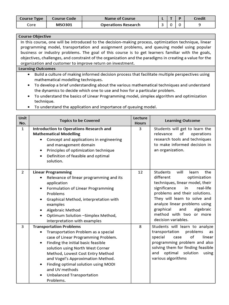 Operations Research Course Overview | PDF | Linear Programming ...