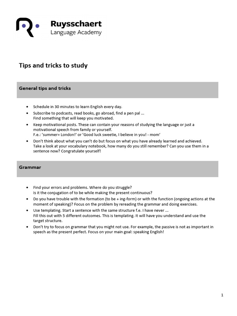 Tips and Tricks For Learning English | PDF | English Language | Vocabulary