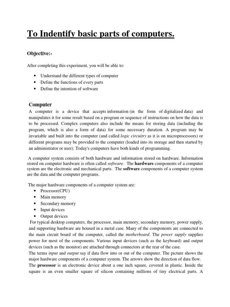 Practical 1 To Indentify Basic Parts of Computers | PDF | Computer Data ...
