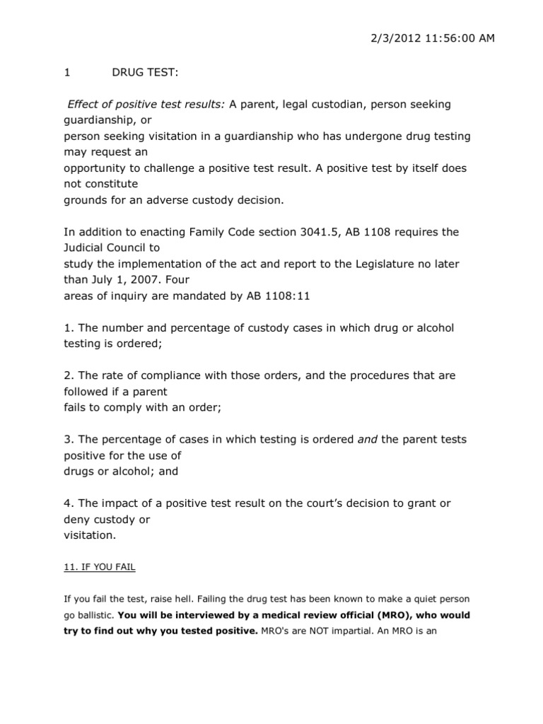 1 Drug Test PDF Drug Test Child Custody