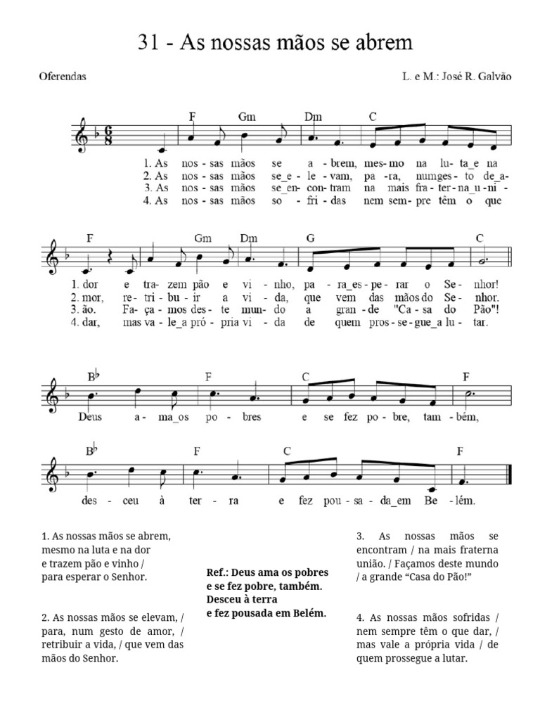 As Nossas Mãos Se Abrem (Nasceu em Belém A Casa Do Pão) - Letras | PDF
