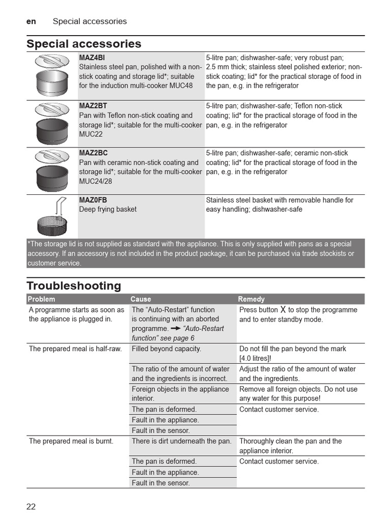 Bosch Multicooker Accessory Guide | PDF | Cookware And Bakeware | Cooking