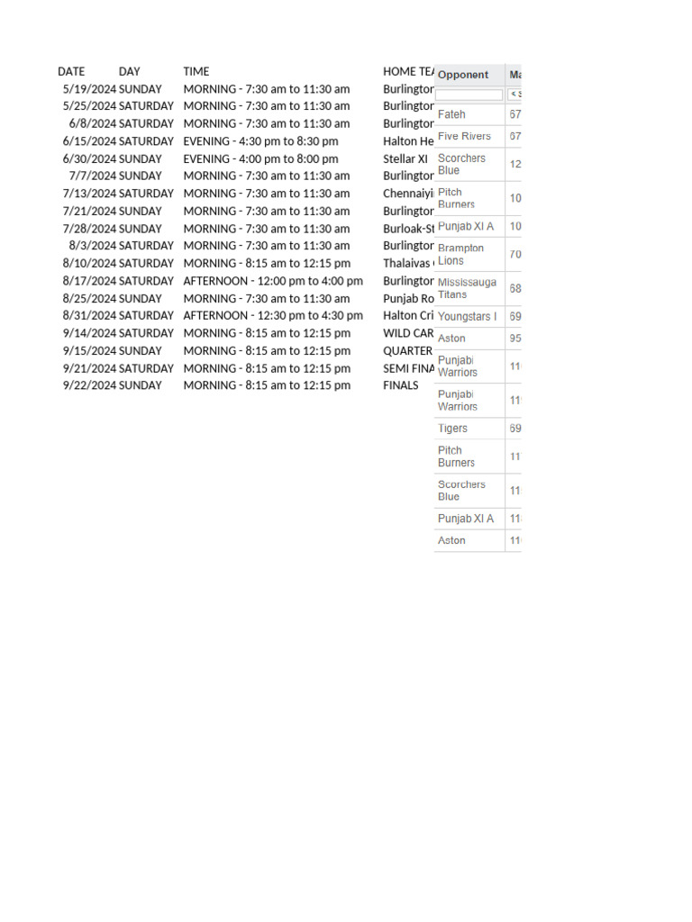 2024 Halton Cricket Club Schedule | PDF | Sports