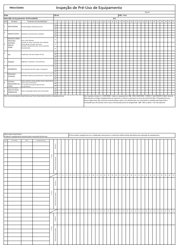 Checklist de Inspeção Empilhadeira GLP | PDF