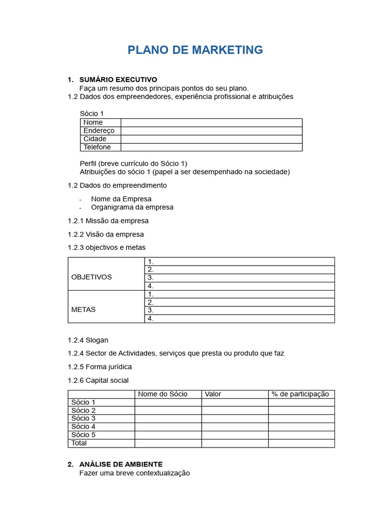 Plano de Marketing Completo e Estruturado | PDF | Marketing | Mercado ...