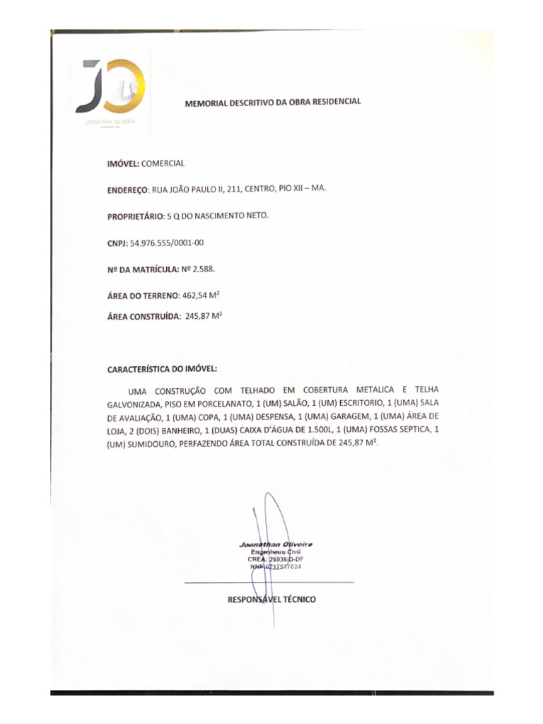 Memorial Descritivo Da Obra Residencial | PDF