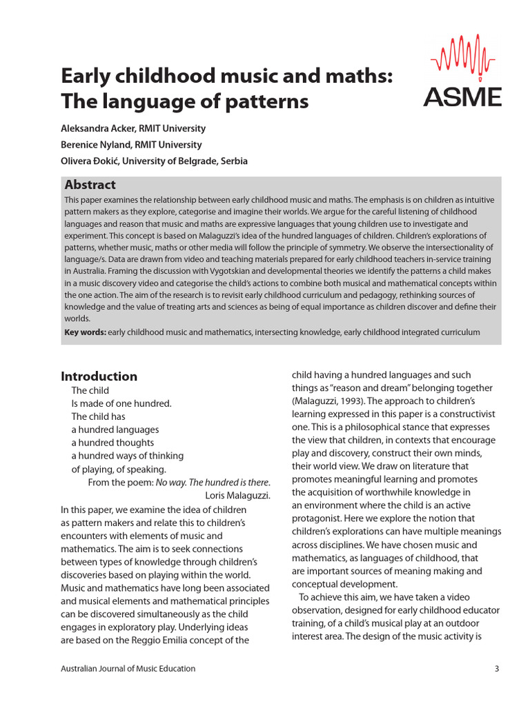 Music and Maths in Early Childhood Learning | PDF | Learning | Knowledge