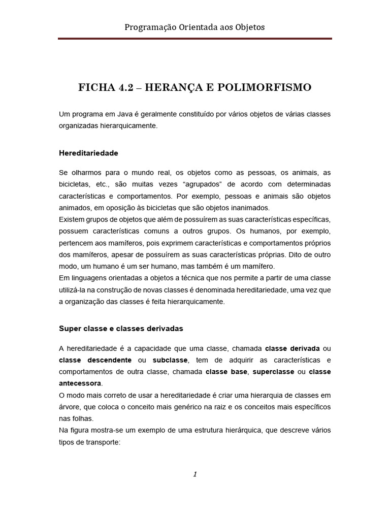 Herança e Polimorfismo em Java | PDF | Classe (programação de ...