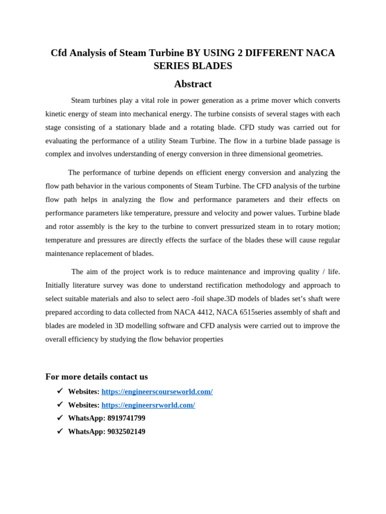 CFD Analysis of NACA Blade Steam Turbines | PDF