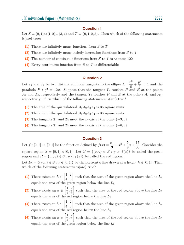 NDLI - JEE Advanced 2023 Paper I - Mathematics | PDF