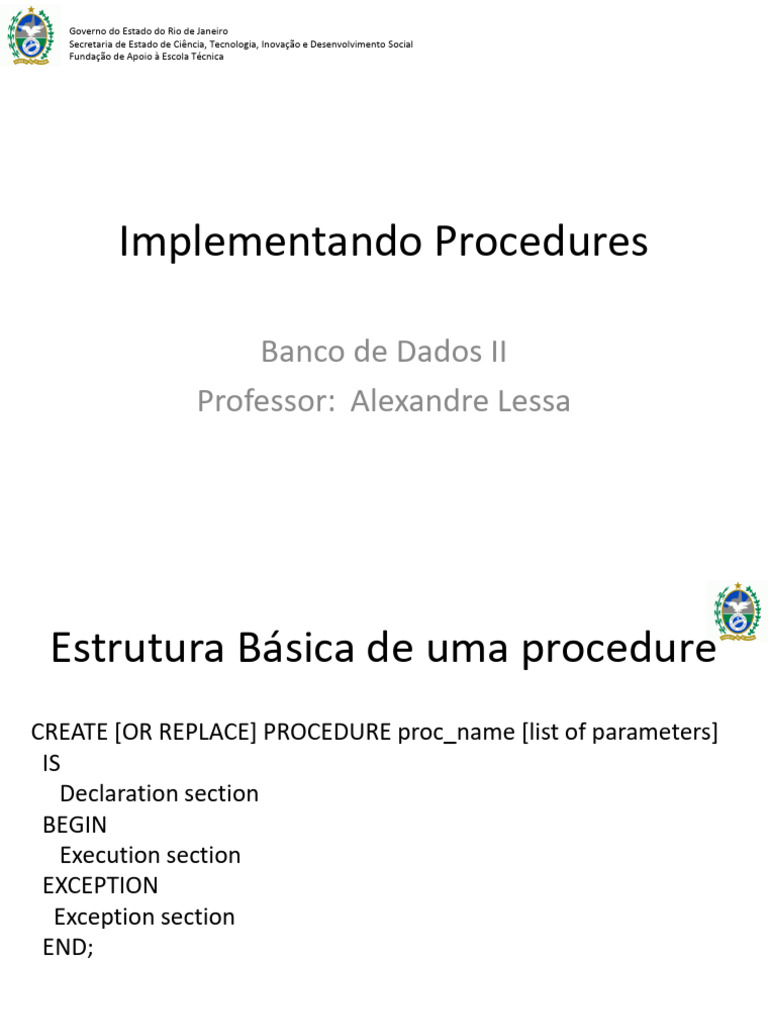 Estrutura e Exemplos de Procedures SQL | PDF | Informática ...