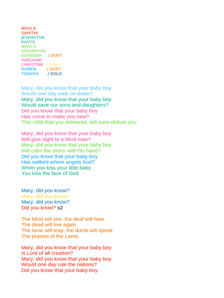 Mary Did You Know Parts | PDF