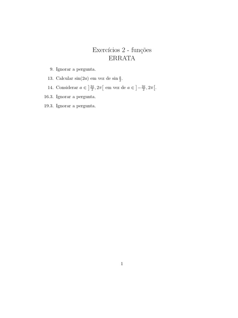 Exercicos Funcoes 2 ERRATA | PDF