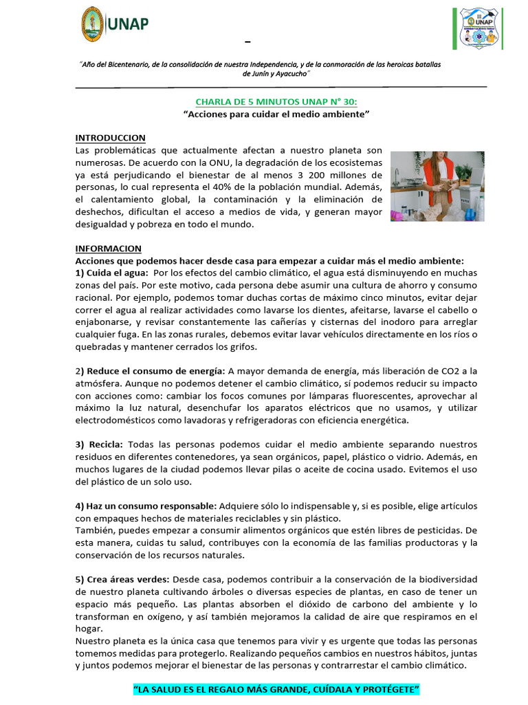 Acciones para Cuidar el Medio Ambiente | PDF | Entorno natural | Agua