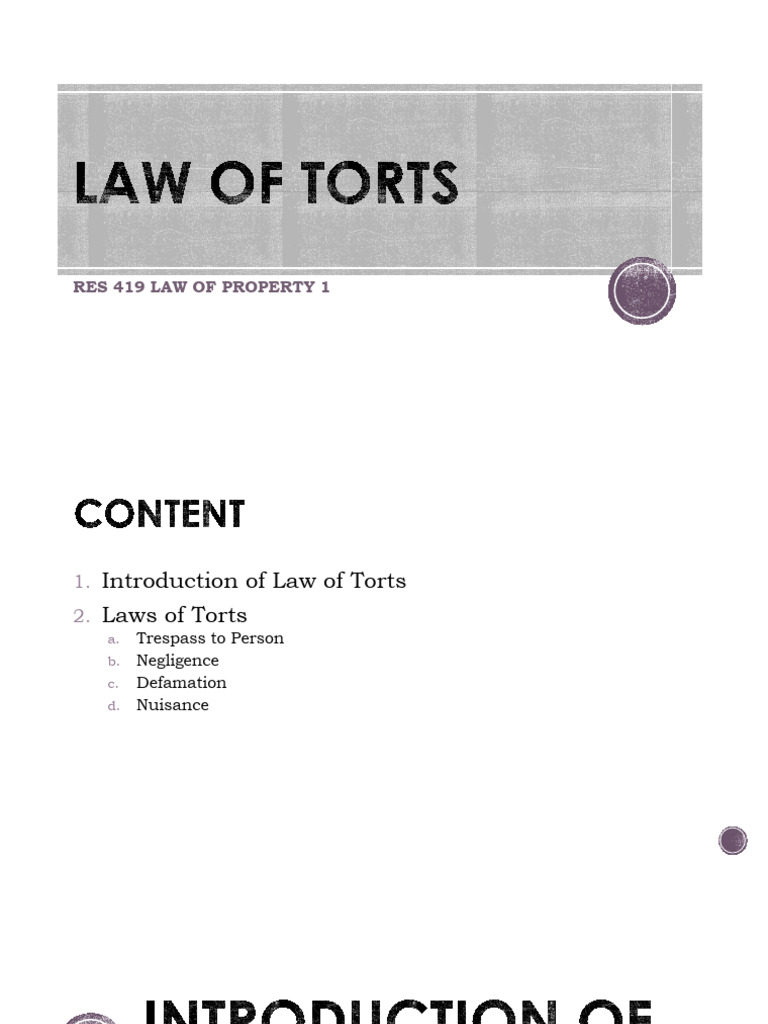 Overview of Tort Law Principles | PDF | Negligence | Trespass