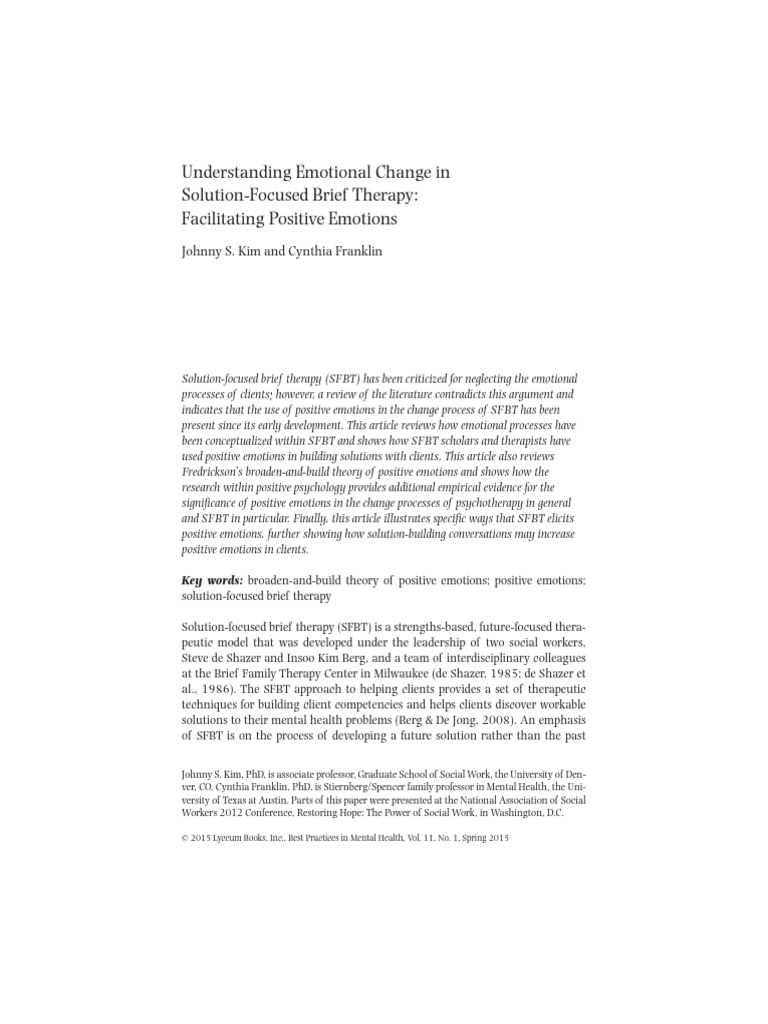 Emotional Processes in Solution-Focused Therapy | PDF | Psychotherapy ...