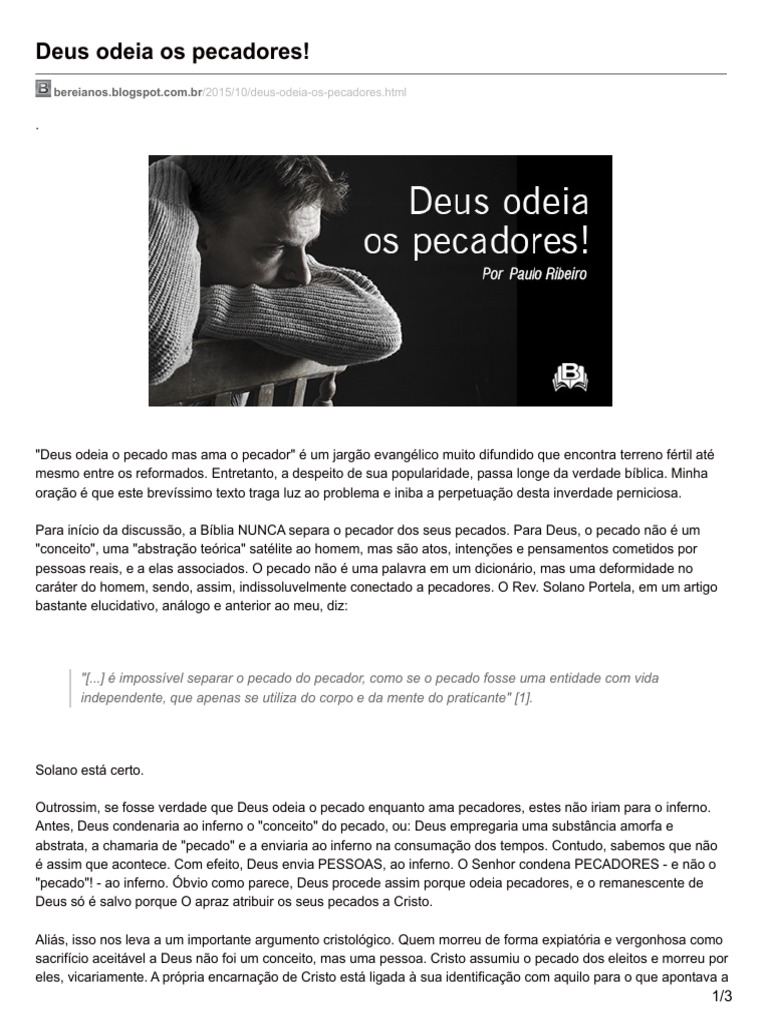 Deus Odeia Pecadores, Não Pecados | PDF | Pecado | Deus