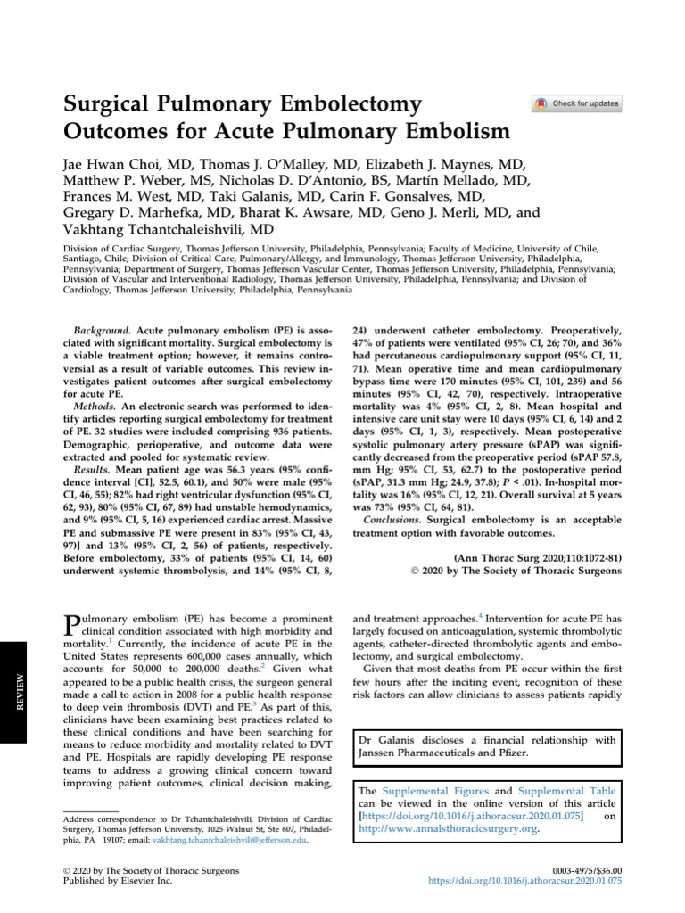 Outcomes of Severe Pulmonary Embolism | PDF | Intensive Care Medicine ...