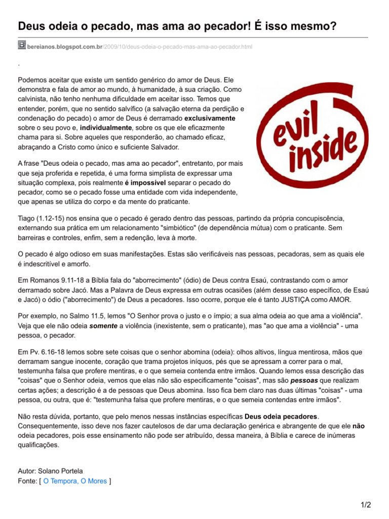 Deus, Pecado e Amor: Uma Análise Teológica | PDF | Pecado | Amor