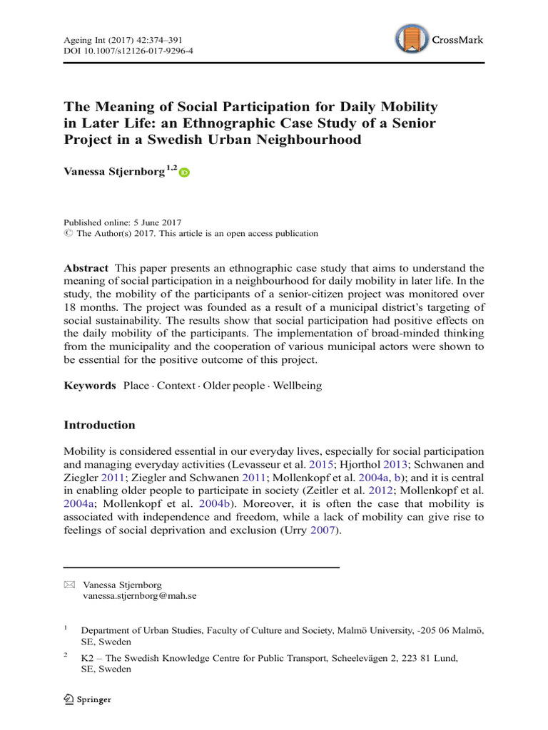 The Meaning of Social Participation For Daily Mobility in Later Life ...