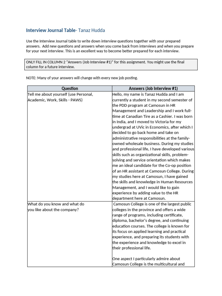 Interview Preparation Journal for HR Role | PDF | Recruitment | Human ...