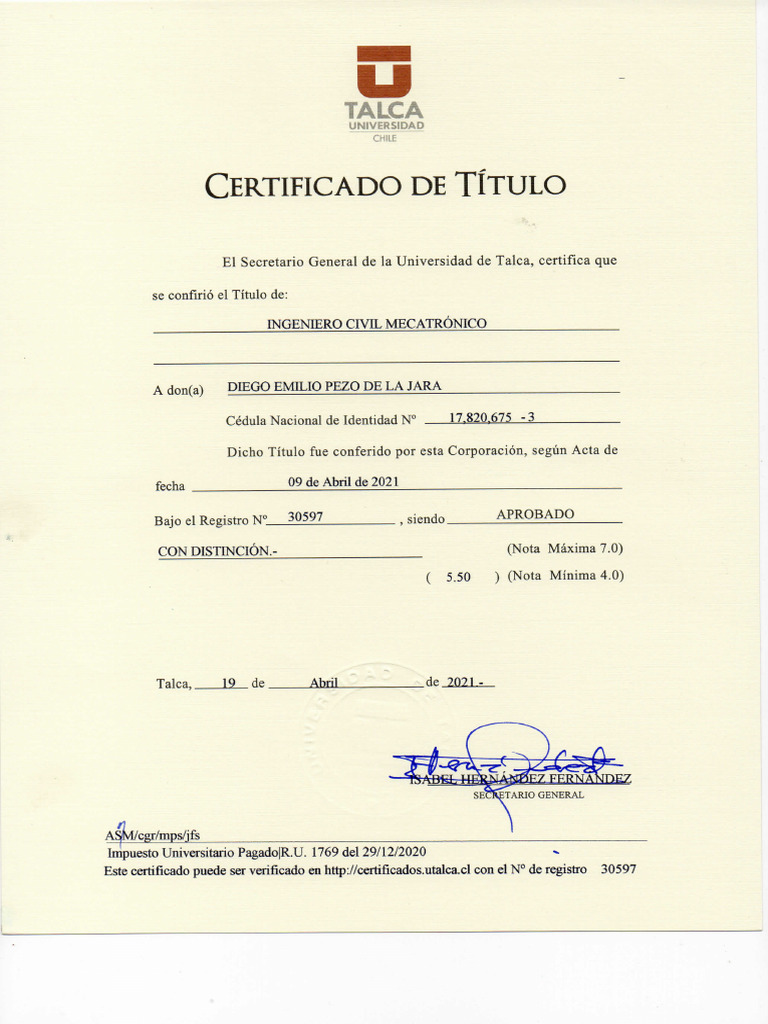 Certificado de Titulo | PDF